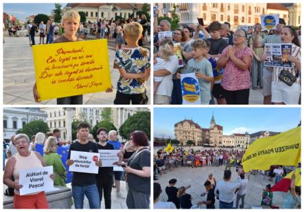 FOTO/VIDEO - Manifestație pentru Viorel Pașca în centrul Oradiei: „Dumnezeu poartă de grijă! Viorel, nevinovat!”