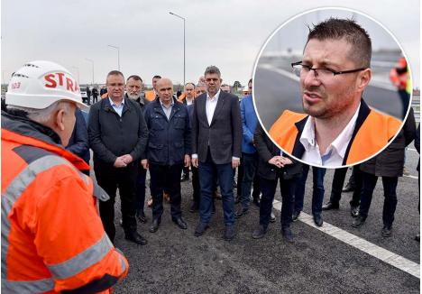 VA FI BINE. El nu apare în prim-plan, alături de greii din Capitală veniți vineri la Oradea, pe șantierul drumului de legătură dintre centură și autostradă, să laude roadele „stabilității” guvernamentale, care face ca marile proiecte de infrastructură să ajungă la finalizare. Dar Traian Bulzan (medalion), șeful Secției Drumuri Naționale Oradea, spune în esență același lucru: „Nu după mult timp, în Bihor se va circula incomparabil mai bine, cum poate nici nu ne imaginăm acum”