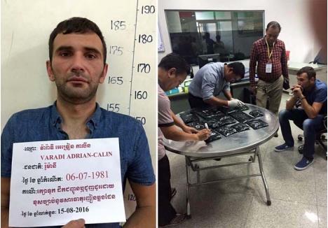 PRINS LA PONT. Adrian Călin Varadi a fost reţinut pe aeroportul Phnom Penh cu 20 de pachete cu cocaină, în valoare de jumătate de milion de dolari. Poliţiştii au deschis "pungile de alimente", ce fuseseră dosite prin bagaje, chiar sub ochii orădeanului... (foto: Cambodia Expats Online)