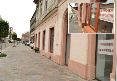 DE ÎNCHIRIAT. Nu există arteră pietonală din centru pe care să nu existe amplasamente goale. Săptămâna trecută, pe strada Republicii erau cel puţin 5 spaţii goale, pe Vasile Alecsandri (foto mare) în vitrine erau 7 anunţuri „De închiriat”, iar pe Avram Iancu (foto mic) nu mai puţin de 8 proprietari îşi căutau chiriaşi