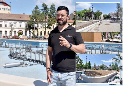 PLUS ȘI MINUS. Pe șantierul din Parcul 1 Decembrie Călin Roșu (foto) a găsit și lucruri de laudă, și hibe. „O să vină aici toate influencerițele să-și facă poze pentru Instagram, probabil e cel mai spectaculos din țară”, spune el despre noul joc de ape al bazinului dinspre strada Vasile Alecsandri. În ce privește jardinierele, însă, betoanele nu au fost turnate bine și, ca să arate estetic la final, trebuie acoperite cu microciment. Cheltuială în plus...