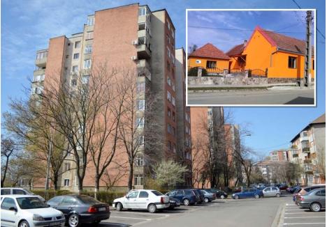 DE OCAZIE. Administraţiile locale din Oradea şi Balc au câştigat de pe urma Feliciei Jolţa un apartament cu trei camere în strada Sovata din municipiu (stânga), o casă lipită de primăria comunală (dreapta), plus zeci de mii de euro şi terenuri