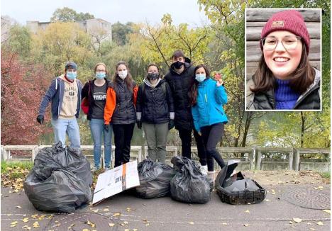 ECHIPA ECO. Mutată în Oradea de dragul oraşului, dar şi pentru a face voluntariat pentru copiii din Bihor, Kaitlyn Bloom (medalion) a strâns în jurul ei o gaşcă de tineri, cu care curăţă mizeriile din oraş