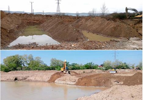 BALTĂ LÂNGĂ BALTĂ. Așa arată exploatările de pietriș și nisip din Ineu (foto sus) și Țețchea (foto jos): pentru că excavațiile au coborât sub pânza freatică, apa a umplut gropile, iar în urma excavațiilor au rămas niște băltoace. Nici vorbă de iazurile piscicole promise...