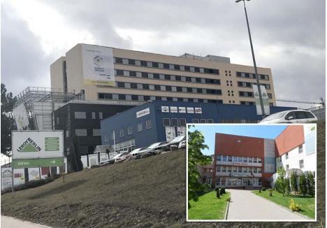 DE VÂNZARE. Construirea Spitalului Pelican din Cluj (stânga), care s-ar fi vrut "fratele" Spitalului Pelican din Oradea (dreapta) a început în 2011, însă clădirea de 23.000 mp a rămas neterminată, deoarece "partenerii incapabili, neserioşi şi fără viziune" - după cum s-a plâns directorul spitalului orădean, Ovidiu Cristian Petruţ - au oprit finanţarea şantierului. Preluat în contul datoriei de către constructorul maghiar KESZ, scheletul din beton a fost scos la vânzare în 2015, dar nu şi-a găsit stăpân până azi