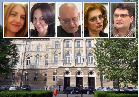 SPERIETOARELE. Cei cinci judecători despre care vorbeau procuroriii DNA sunt (în foto, de la stânga la dreapta), de fapt, doar doi - Angela Tod, de la Tribunalul Bihor, şi Adina Cioflan, de la Curtea de Apel Oradea. Ceilalţi trei - Mihaela Pătrăuş, Traian Munteanu şi Mircea Puşcaş - nu mai profesează, primii doi fiind pensionaţi, iar Puşcaş exclus din magistratură, ispăşind o condamnare pentru corupţie