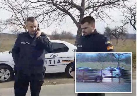 "FORŢAT, ÎNCĂTUŞAT!". Descins acasă la Cosmin Săteanu la scurt timp după ce a sunat la 112 ca să reclame nereguli în "parohia" sa, agentul şef adjunct Florin Ianc (foto stânga) l-a pus la pământ şi l-a dus legat la Post, aşa cum îi promisese din start: "forţat, încătuşat"