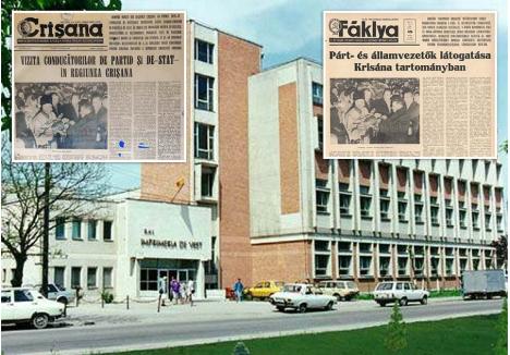 FABRICA DE ZIARE. Toate ziarele, revistele și cărțile, inclusiv pliante, broșuri, caiete, afișe și cărți poștale, editate în Bihor erau tipărite la Întreprinderea Poligrafică Crișana, cu sediul inițial în strada Moscovei nr. 5. Tipografiile locale au fost naționalizate și comasate în 1948, funcționând cu câteva mașini de cules. În 1962, numărul mașinilor a crescut, întreprinderea având posibilitatea de a produce și cărți legate, iar în 1982 a fost construit sediul din Calea Aradului, cu hală pentru zincografie, laborator și legătorie, cunoscut drept Imprimeria de Vest (foto). Aici erau tipărite zilnic zeci de mii de exemplare ale Crișana și Fáklya (facsimile), riguros verificate de Cenzură și aranjate în pagini de muncitorii tipografi într-un proces anevoios și toxic