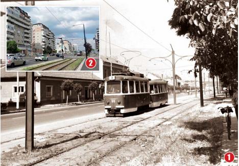 DE LA STRADĂ LA BULEVARD. Drumul de ieșire din Oradea spre Nojorid pornea la jumătatea secolului al XIX-lea din colțul cu actualul bulevard Decebal. În 1859 se numea Ország út (strada Țării), pentru ca în 1890 să devină Vég utca (strada Sfârșitului). În perioada interbelică purta denumirea Calea Aradului și nu mai era o arteră de margine, la sud fiind deja construite cazărmi, iar spre vest cartierul Ioșia. Linia de tramvai a fost introdusă în 1906, ulterior dublată și prelungită până la Gara de Vest. În anii ’70 (foto 1), strada ce purta numele comunistului Leontin Sălăjan a fost propusă pentru sistematizare, operațiune executată la finalul deceniului următor. În prezent, Calea Aradului e străjuită de blocuri, are patru benzi de circulație și linie dublă de tramvai (foto 2)