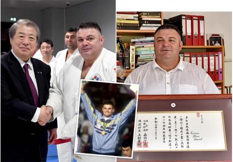 MAI SUS NU EXISTĂ. Campion mondial în 1991, Florin Lascău este primul Shidoin străin în istoria de un secol și jumătate a judoului, titlul fiindu-i înmânat de președintele Kodokan, fostul campion olimpic Haruki Uemura (stânga). Este recunoașterea supremă, în judo Shidoin fiind „cel care pune punctul la sfârșitul propoziției”, explică orădeanul, recompensat pentru excelența demonstrată nu doar în practicarea, ci și în predarea și promovarea acestei arte marțiale
