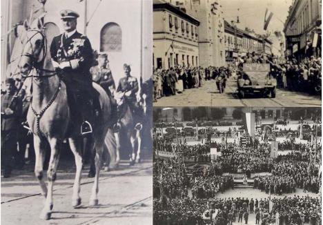 ORADEA LUI HORTHY. La câteva zile după arbitraj, pe 6 septembrie 1940, dictatorul de la Budapesta, amiralul Horthy Miklos, a vizitat Oradea, defilând pe un cal alb, urmat de şeful statului major şi miniştri. De la Gară a parcurs actuala stradă Republicii, trecând prin Piaţa Ferdinand şi oprindu-se în Piaţa Unirii, ornată cu steaguri ungare şi naziste, unde mii de oameni au cântat imnul naţional ungar şi au urmărit o paradă militară. "Nagyvárad visszatért", adică "Oradea s-a întors", jubila propaganda ungară