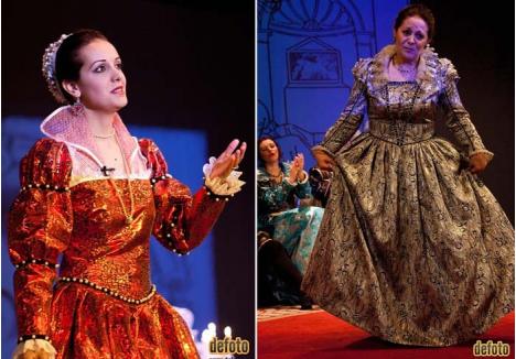 CREATOARE ŞI CLIENTE. Ineditele costume renascentiste au fost purtate în premieră de Iuliana (dreapta) şi Alexandrina Chelu (stânga), precum şi de ceilalţi protagonişti, în spectacolul de muzică şi poezie renascentistă "Luth, compagnon..."