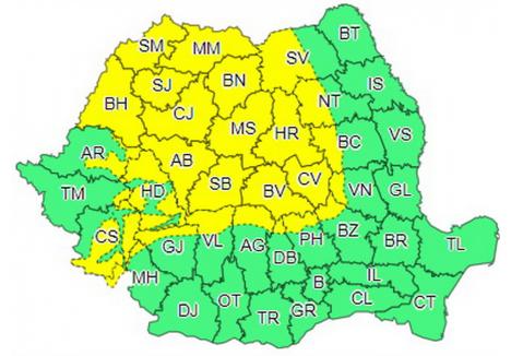 Codul galben de vânt este valabil în mai multe judeţe din ţară