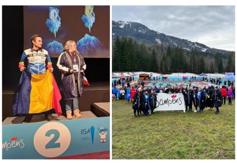 Foto stânga - orădeanul Ovidiu Tirla pe podium, foto dreapta - lotul României la Campionatul Mondial