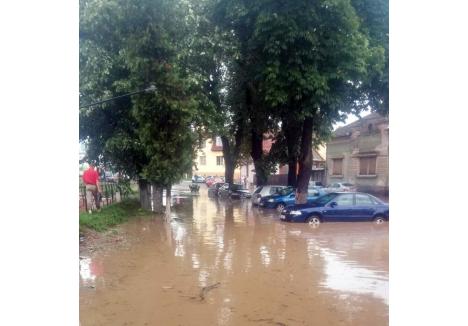 În Beiuş, parcările de pe malul Văii Nimăieşti au fost inundate (foto: ABA Crişuri)