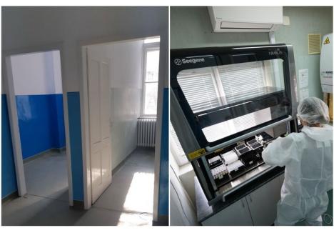 Spaţiile noului laborator (stânga) şi imagini din laboratorul deja funcţional la Spitalul Municipal (dreapta) - sursa: Facebook, Ilie Bolojan