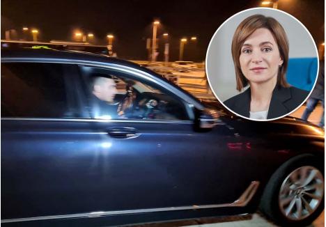 Maia Sandu a fost așteptată în fața terminalului Aeroportului Oradea de o mașină a SPP, în care a urcat rapid, fără să facă declarații jurnaliștilor