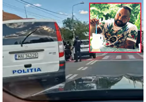 Petruţ Mihai(medalion) a fost "săltat", luni, din dintr-un bolid cu care circula pe Calea Clujului, imaginile fiind surprinse de alţi participanţi la trafic foto: captura Facebook