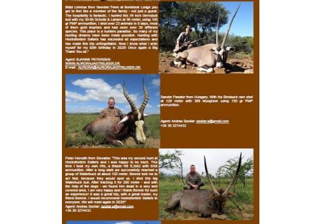 Captură de pe site-ul safariului făcută în data de 26 septembrie, când poza lui Pásztor Sándor "from Hungary" se găsea pe site-ul Hoeksfontein Safaris