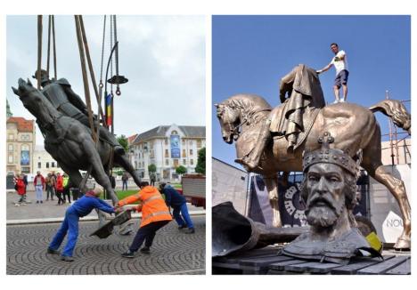 Statuia lui Mihai Viteazul (foto stânga) a fost dată jos în 2019 de pe soclul din Piața Unirii. Statuia ecvestră a Sf. Ladislau (foto dreapta) a fost amplasată la mai bine de 4 ani de atunci, luni, în Cetatea Oradea