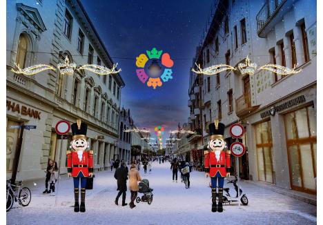 Reprezentanţii municipalităţii au trimis şi o imagine care arată cum ar urma să fie împodobit centrul Oradiei, în aşteptarea Crăciunului