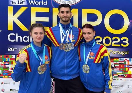 Sportivii orădeni Ioana Hanaș, Karina Mihuța și David Sferle au devenit campioni mondiali la kempo
