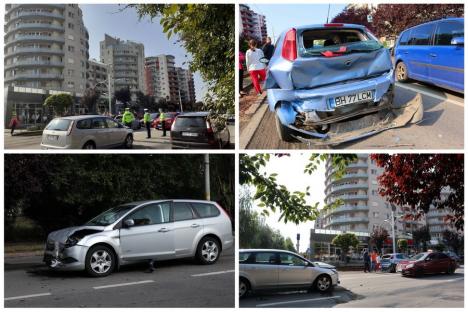 Accident cu trei mașini în Calea Aradului: o femeie a ajuns la spital (FOTO / VIDEO)