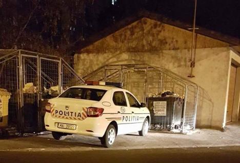 'Bizon' cu caschetă: O maşină de Poliţie a blocat accesul la două ţarcuri de gunoi
