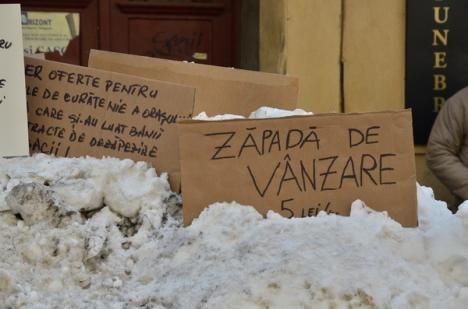 Protest inedit: Un orădean a scos la vânzare zăpada din faţa casei (FOTO)