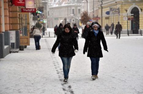 Zăpada a acoperit Oradea. Echipajele RER acţionează pentru curăţarea drumurilor (FOTO)