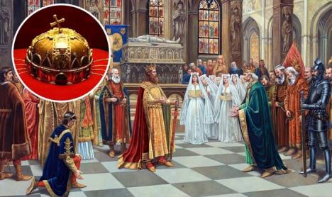 Misterele coroanei: Tabloului împăratului Sigismund expus la Primărie îi lipseşte Sfânta Coroană Ungară