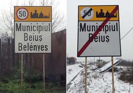 Belényes ca hoţii: În Beiuș au apărut și dispărut, peste noapte, plăcuțe bilingve cu numele orașului