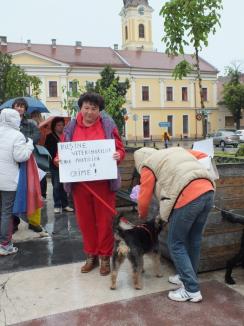 Nu se lasă! Pe ploaie, o mână de orădeni au protestat tacit împotriva eutanasierii câinilor (FOTO)