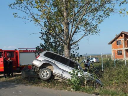 Doi copii şi doi adulţi au ajuns în spital, după ce au intrat cu maşina într-un pom (FOTO)