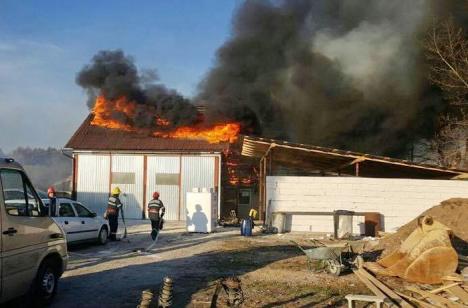 Un atelier auto din Ştei a luat foc, din cauza unui incendiu de vegetaţie uscată scăpat de sub control