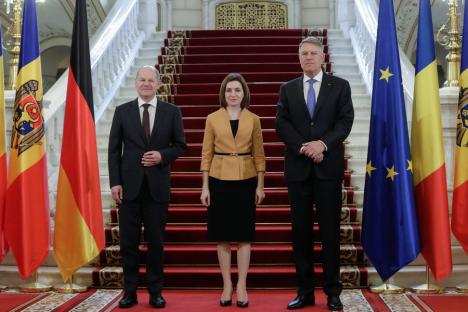 „Republica Moldova nu este singură”. Klaus Iohannis, Olaf Scholz și Maia Sandu s-au întâlnit la Cotroceni (VIDEO)