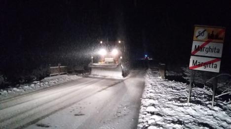 Niciun drum județean nu este blocat în Bihor, dar pe toate se circulă în condiții de iarnă și se intervine cu utilaje pentru deszăpezire (FOTO)