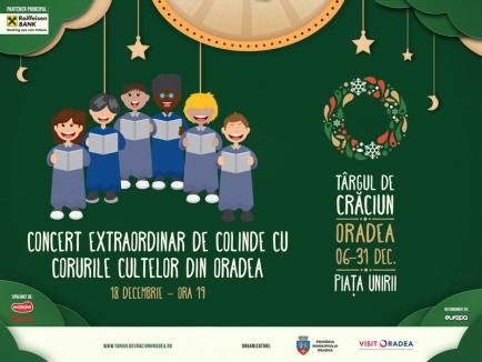 Târgul de Crăciun: Concert extraordinar de colinde cu corurile cultelor din Oradea. Artificiile de Anul Nou se vor lansa din 5 locuri
