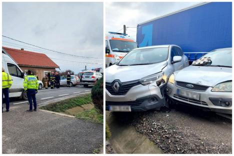 Accident cu trei maşini lângă Oradea. O persoană a ajuns la spital (FOTO)
