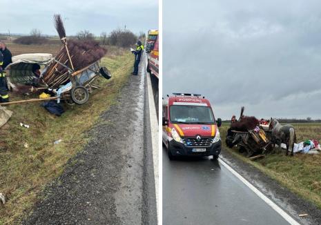 Neatenția unui tânăr șofer de TIR a provocat accidentul mortal de lângă Chișlaz. Căruța a fost spulberată, încă o persoană a fost rănită