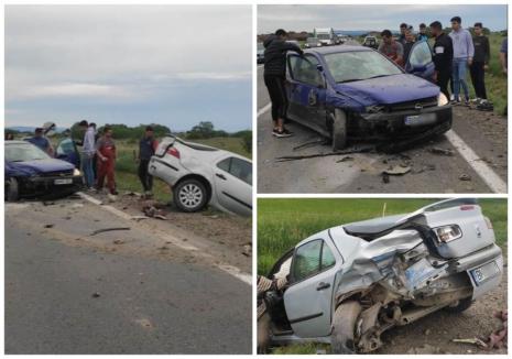 Accident pe DN 1 în Bihor: Două maşini s-au lovit, una a ajuns în şanţ la ieşirea din Oşorhei (FOTO)