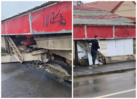 Un şofer a 'spart' cu maşina peretele depozitului Tiger Amira din centrul Oradiei şi s-a făcut nevăzut