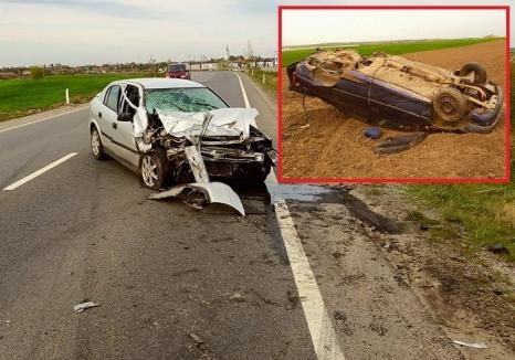 Accident grav lângă Roşiori: O maşină s-a dat peste cap şi a fost proiectată în câmp (FOTO)