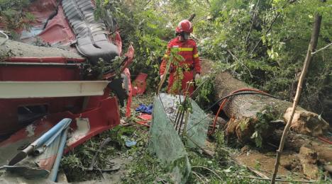 Accident mortal pe DN1 în Bihor: Şoferul unei basculante a decedat după ce a izbit copacii de pe marginea drumului (FOTO)