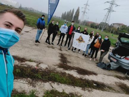 Mai mulți studenți ai Universității din Oradea au strâns deşeurile aruncate pe malul pârâului Peța (FOTO)