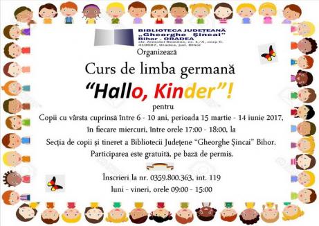 'Hallo, Kinder!' Curs gratuit de germană pentru copii, la Biblioteca Judeţeană