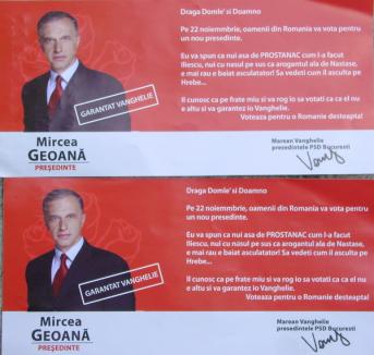 Orădenii au primit scrisori din partea lui 'Marean Vanghelie', care îl 'garantează', cu greşeli gramaticale, pe candidatul PSD la Preşedinţie