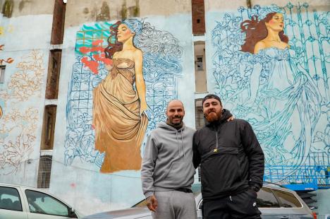„Anotimpurile Art Nouveau”: Pictura murală din centrul Oradiei prinde contur (FOTO)