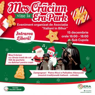 Asociaţia 'Italiani în Bihor' îl aduce pe Moş Crăciun în căruţă trasă de cai, la ERA Park Oradea