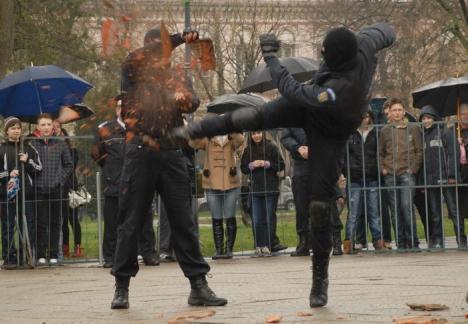 De ziua lor, jandarmii fac demonstraţii în Parcul 1 Decembrie